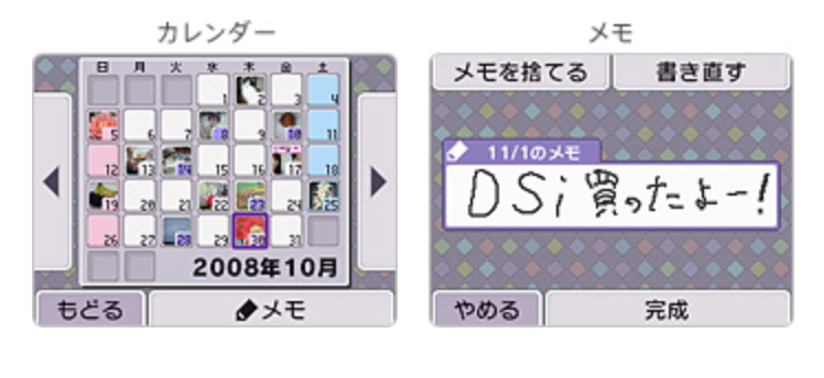 The camera software's calendar feature (Source: Nintendo)